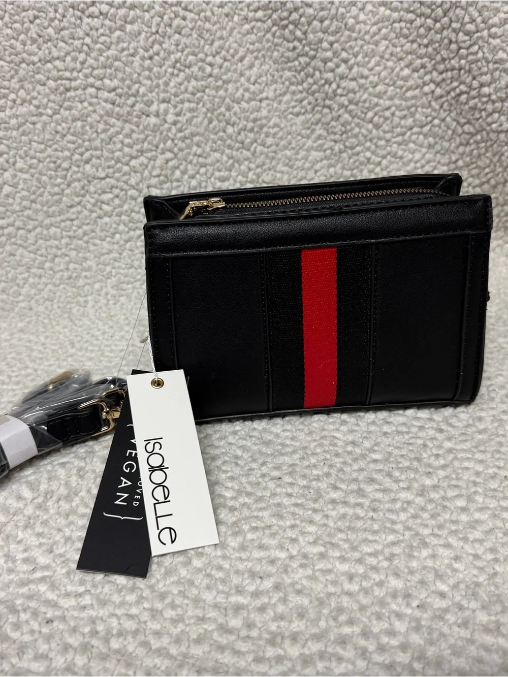 Black Crossbody Wallet with Red Stripe